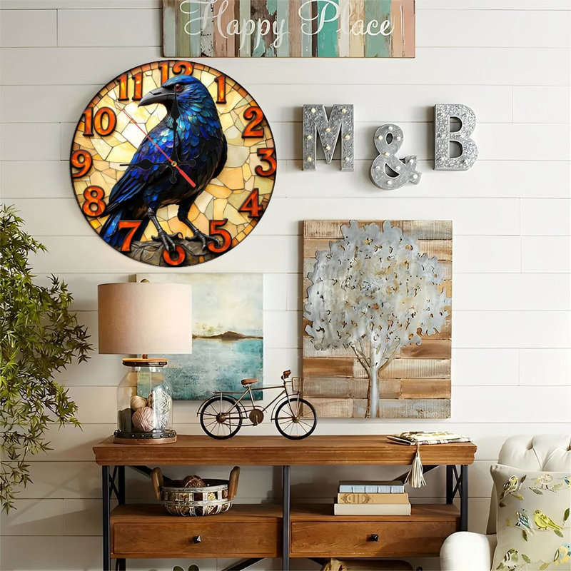 Horloge murale 10 po en MDF rond avec mouvement à quartz silencieux et crochet sans perceuse (piles AA non incluses)