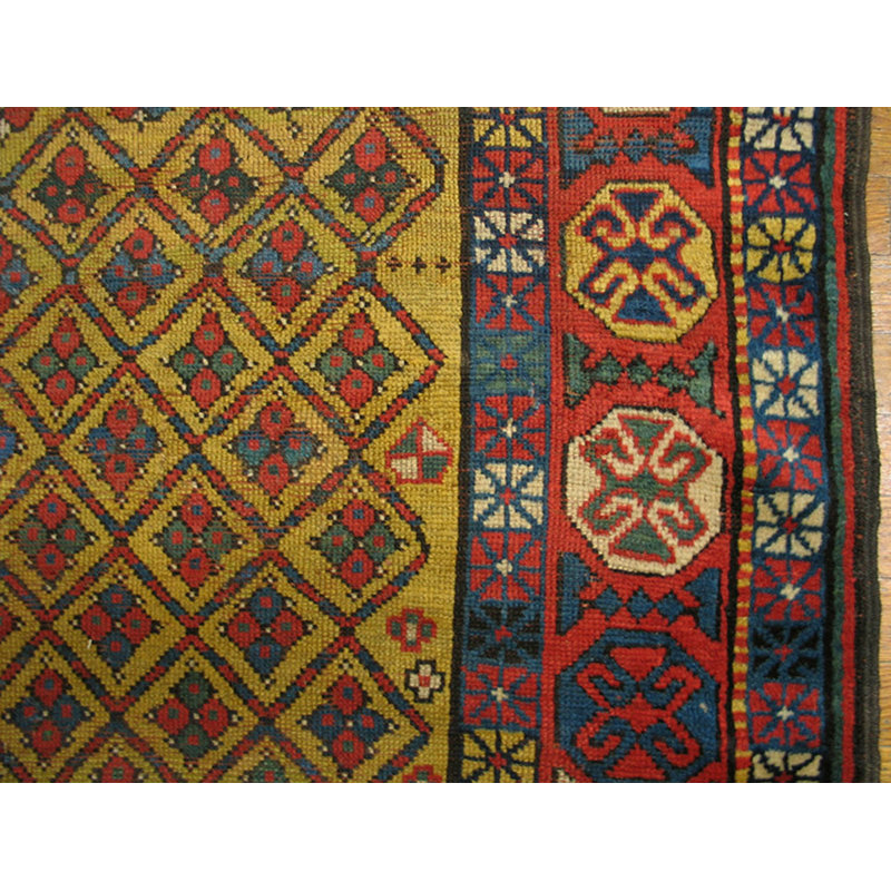 Yellow Color Antique Tribal Geometric Caucasian Shirvan Area Rug