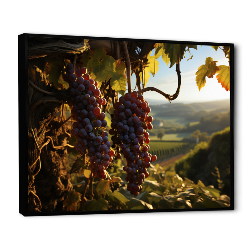 Raisins mauves, attrape-rêves sur toile, H 16 po x l 32 po x P 1 po, Cadre flottant noir