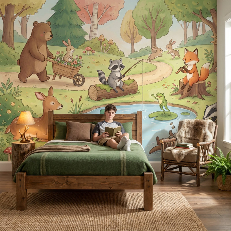 Papier peint nature animaux Woodland, 140"x108", Non-Woven Nonpasted