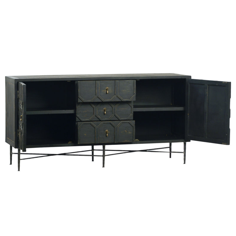 Harten 63-Inch Reclaimed Pine And Iron 2-Door 3-Drawer Sideboard