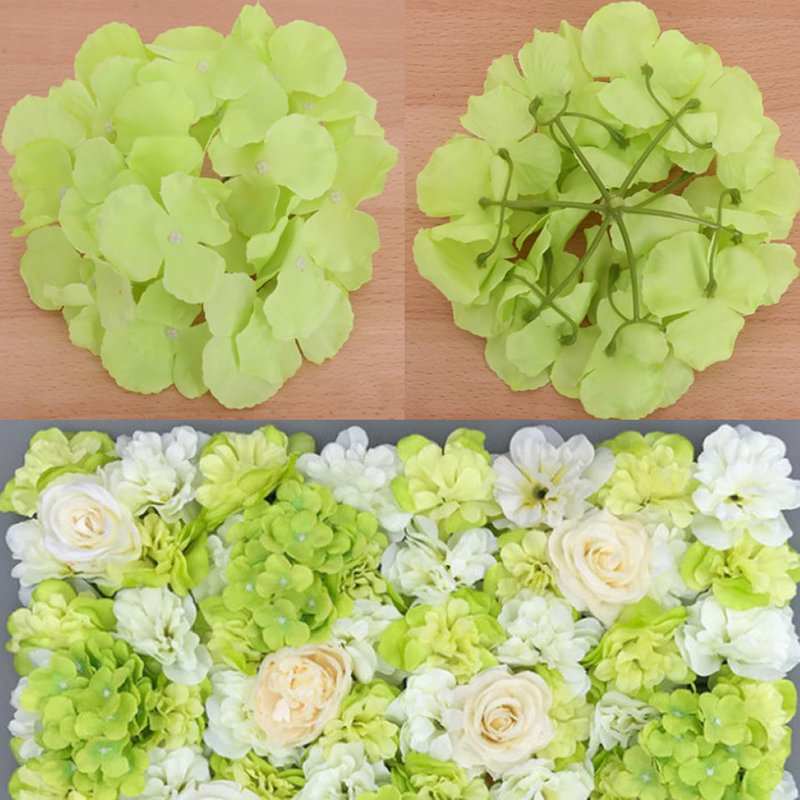 30 têtes d'hortensia en soie verte