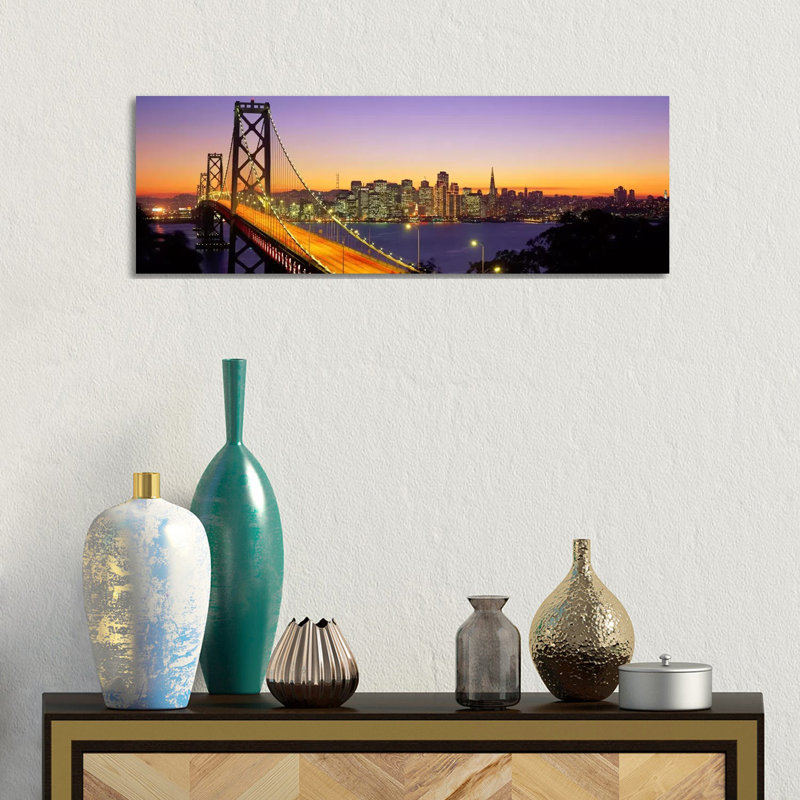 Bay Bridge at Night, San Francisco, Californie, États-Unis - Giclée sur toile tendue avec châssis, H 12 po x l 36 po