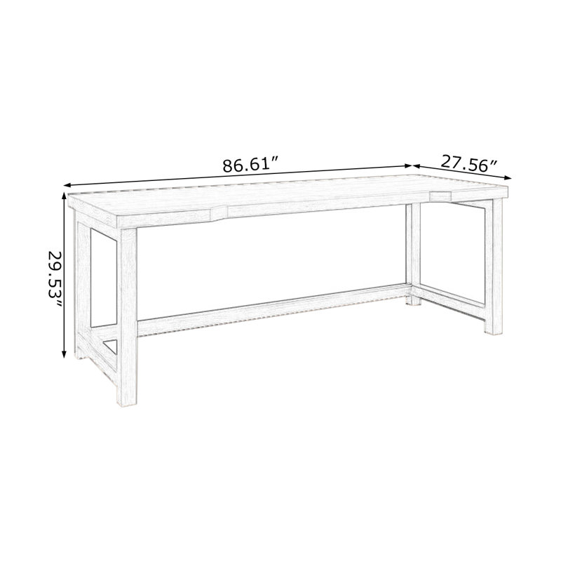 Tan Rectangular Solid Wood desks, 29.53" H x 86.61" W x 23.62" D