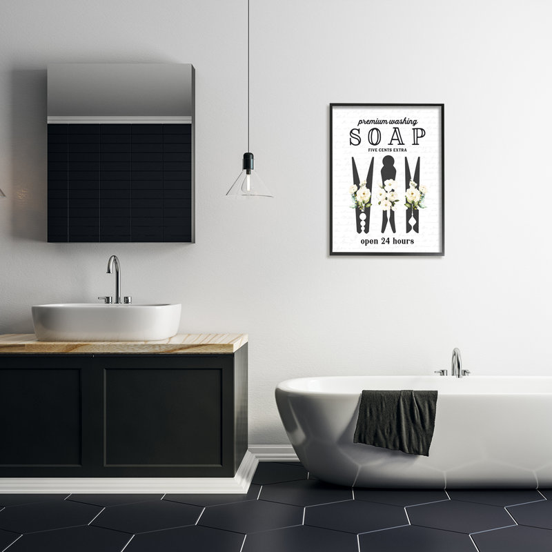 Floral, pince à linge Silhouettes, Giclée encadrée noir minuit, L 24 po x H 30 po