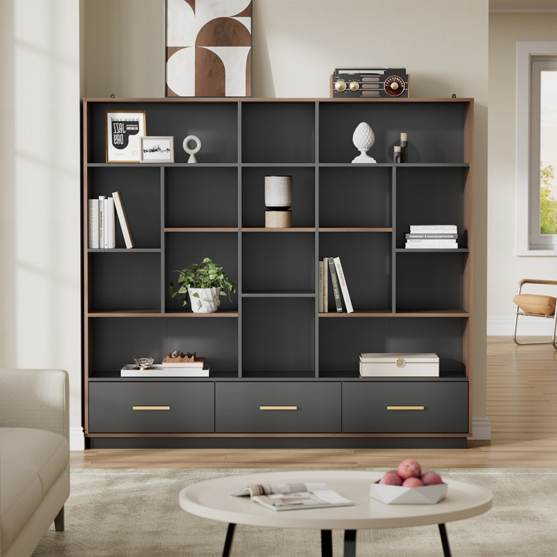 Adonia 60"W X 52.5"H Modern 5Tier Bookshelf With 3 Drawers And 16 Cubes– Ample Storage Bookcase For Living Room & Home Office