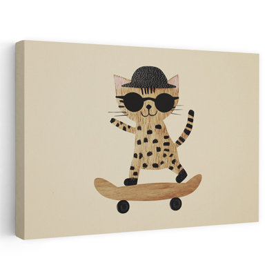 Cool Cat Skater Playful Retro Cat Wall Art Print