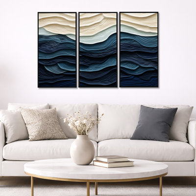 Bord de mer bleu et blanc - art mural minimaliste côtier