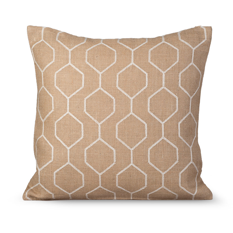 Pyramid Embroidered Feather Reversible Throw Pillow, Natural