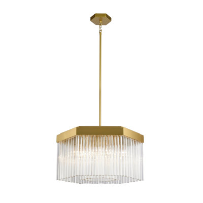 Kitt - Lustre 7 lumières - Laiton brossé avec abat-jour en verre transparent