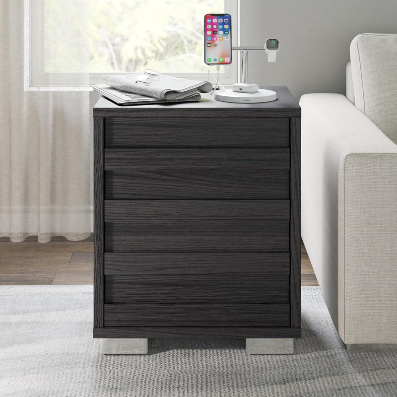 Louby Farmhouse 3 Piece Platform Bed And Nightstand Bedroom Set, Black, King