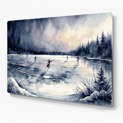 Christmas Frozen Lakes Grey Metal Wall Art