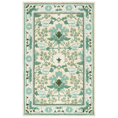 Tapis d'intérieur floral en laine, coton et viscose Earthly Treasures
