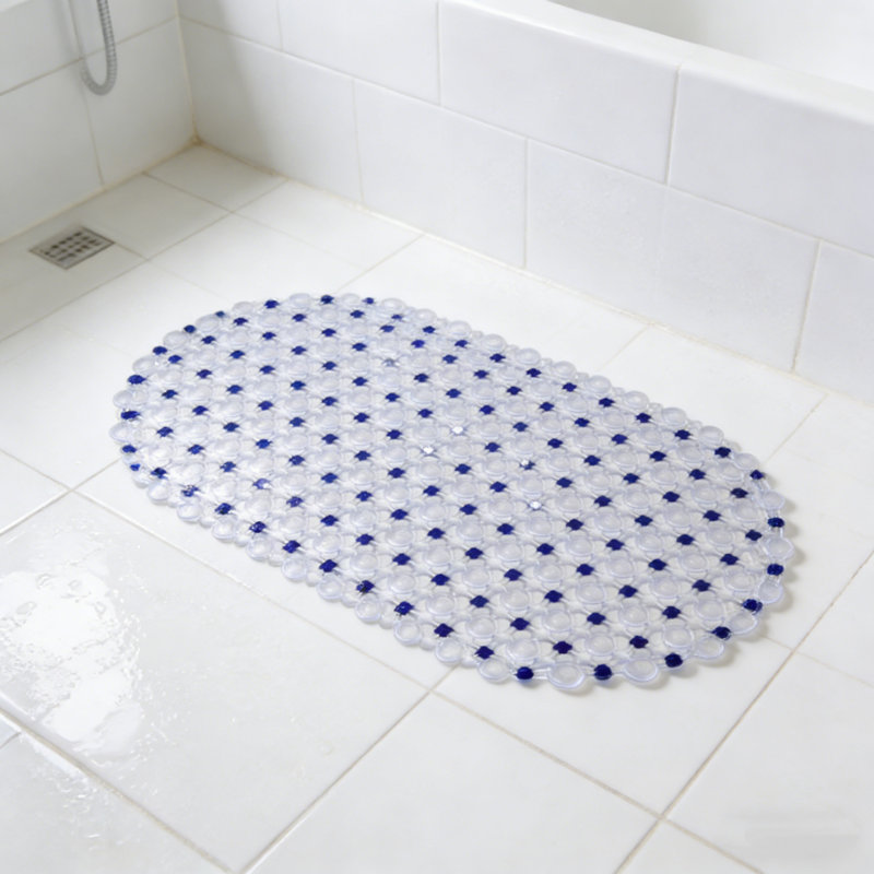 PVC Bath Mat with Strong Suction CupsTransparent Non-Slip , Anti-Skid Shower Mat for Tub & Bathroom Floor Safety, Deep Blue