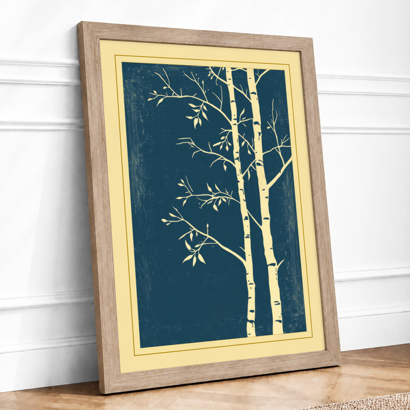 Winter Trees In Blue Japandi - Print, A2 - 59.4 x 42.0 cm, Oak