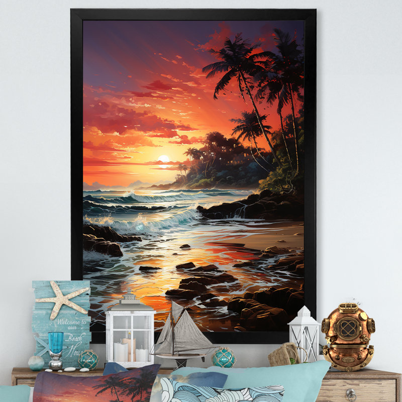 Rêve de coucher de soleil tropical, plage de Tulum - art mural plage, Cadre photo noir simple, H 32 po x l 16 po x P 1 po