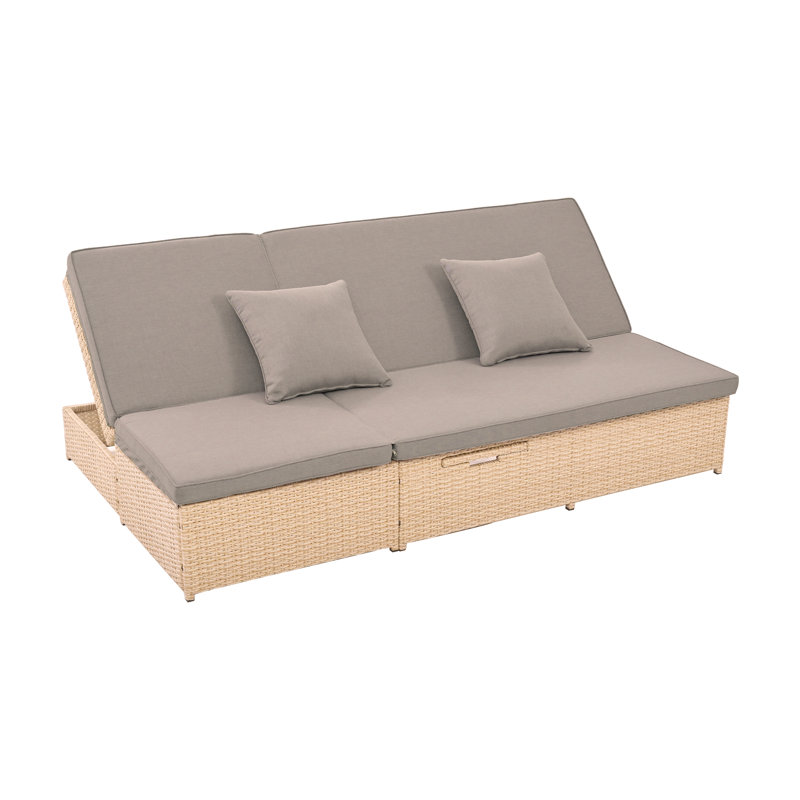 Outdoor Double Sunbed, Wicker Rattan Patio Reclining Chairs with Adjustable Backrest and Seat, Conversational Set for 2 Person