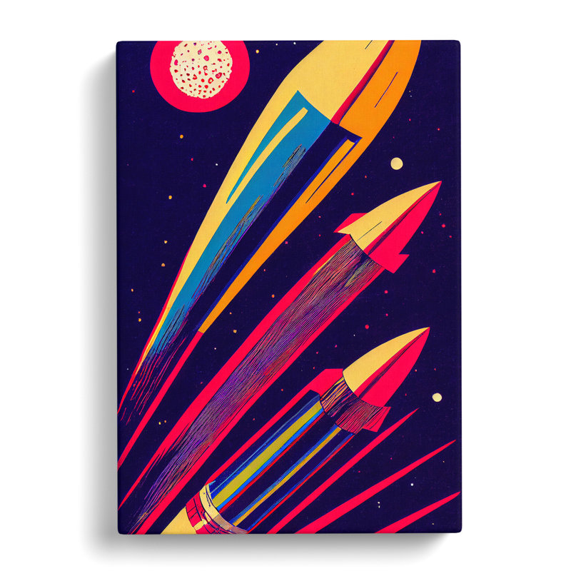 XC1022-3775X Retro Art Spaceship Rockets - Print on Canvas, Wrapped Canvas, 50cm H x 35cm W x 3cm D