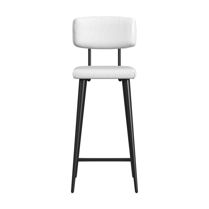 Bertita Upholstered Counter Stool with Metal Frame, Black, White Genuine Leather