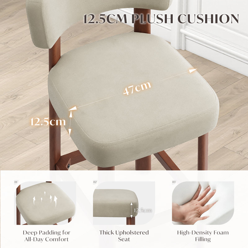 Centa Upholstered Bar Stool with Solid Wood Frame, Camel