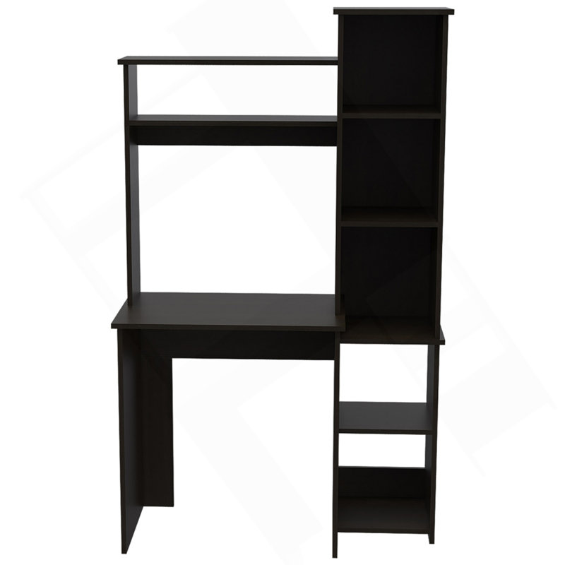 Desk, Five Shelves, Two Superior Shelves, Black, Black