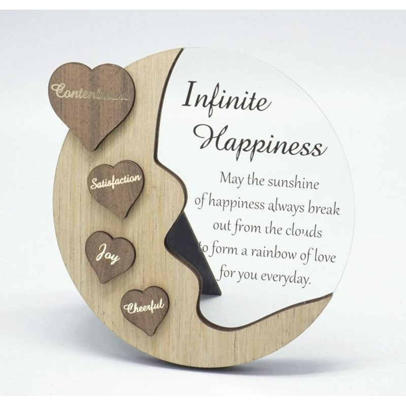 Lune avec mots sur les cœurs et message texte - plaque «Infinite Happiness»