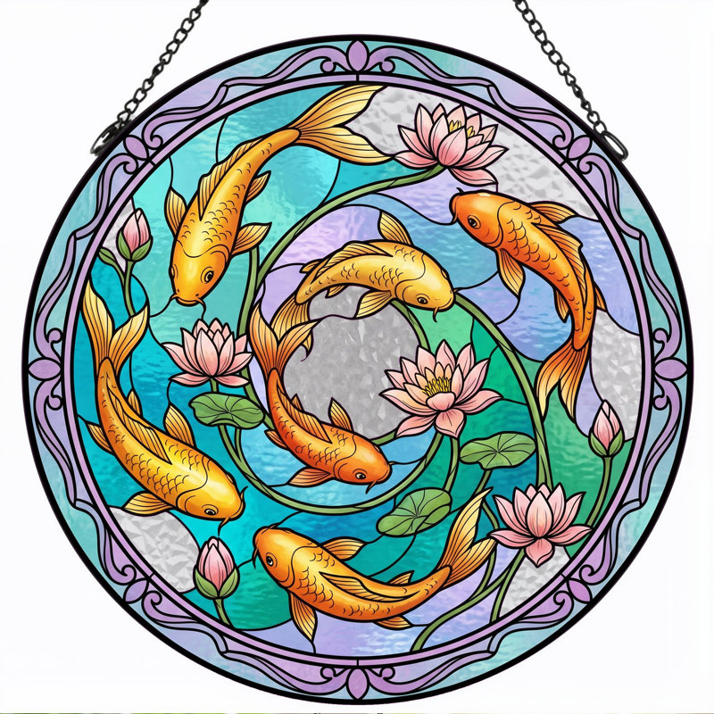 Panneau de vitrail Koi Fish, H 12 po, H 12 po