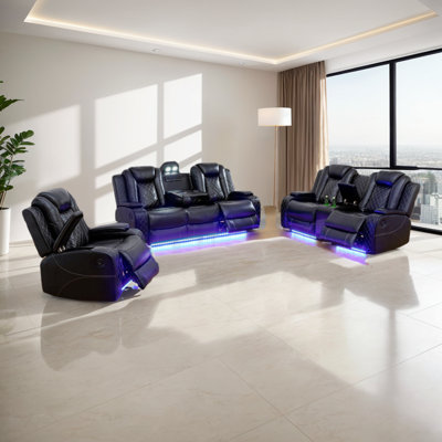 Jaylianiz 3 - Piece Vegan Leather Power Reclining Living Room Set with Wireless Chargers and LED light by Ivy Bronx