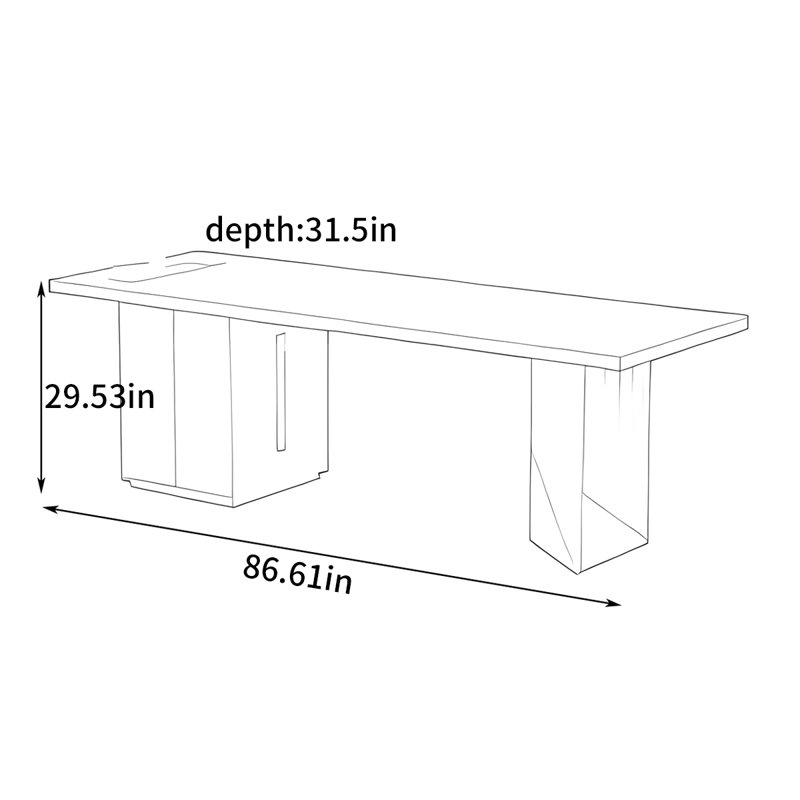 Bureau italien moderne, H 29,53 po x l 86,61 po x P 31,5 po