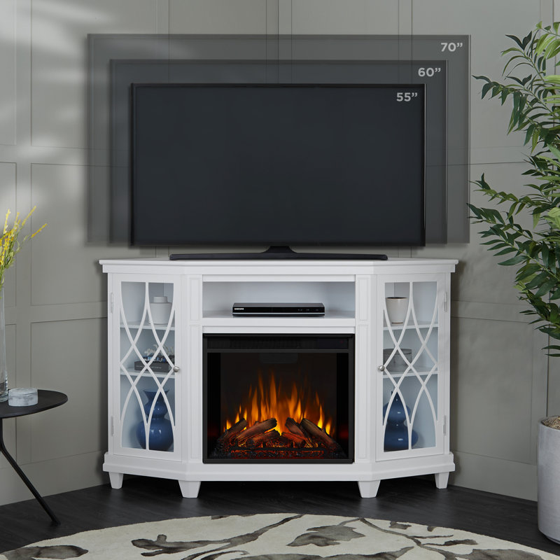 Lynette 56'' TV Stand with Fireplace, White
