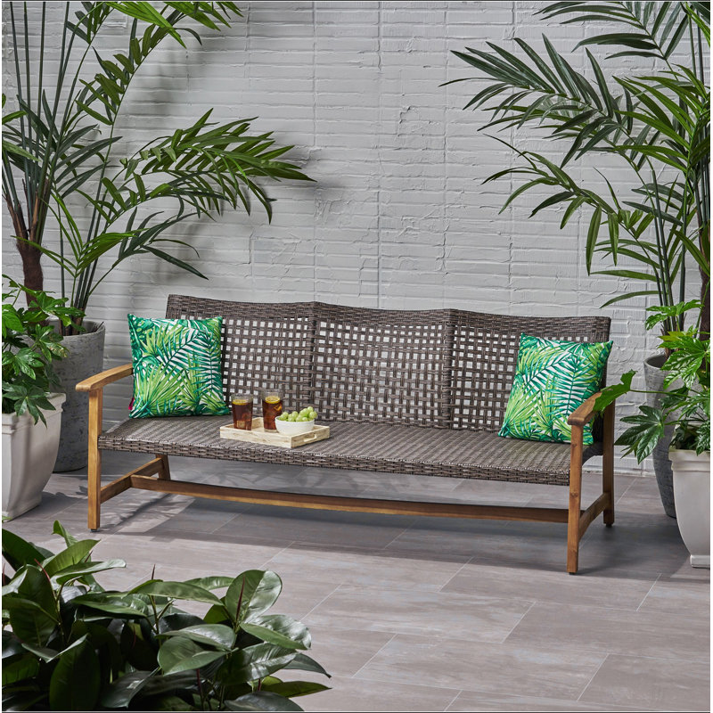 HAMPTON WOOD + WICKER 3 SEATER, Dark Gray/Natural