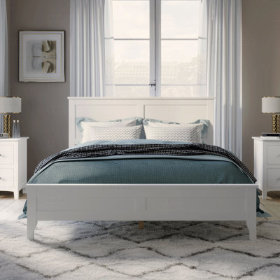 Platform Bed, White Solid Wood