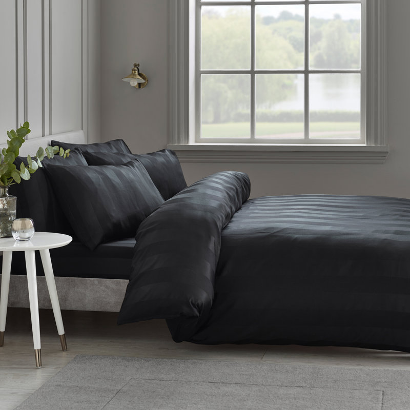 So Soft Satin Stripe Duvet Cover Set, Double, Black