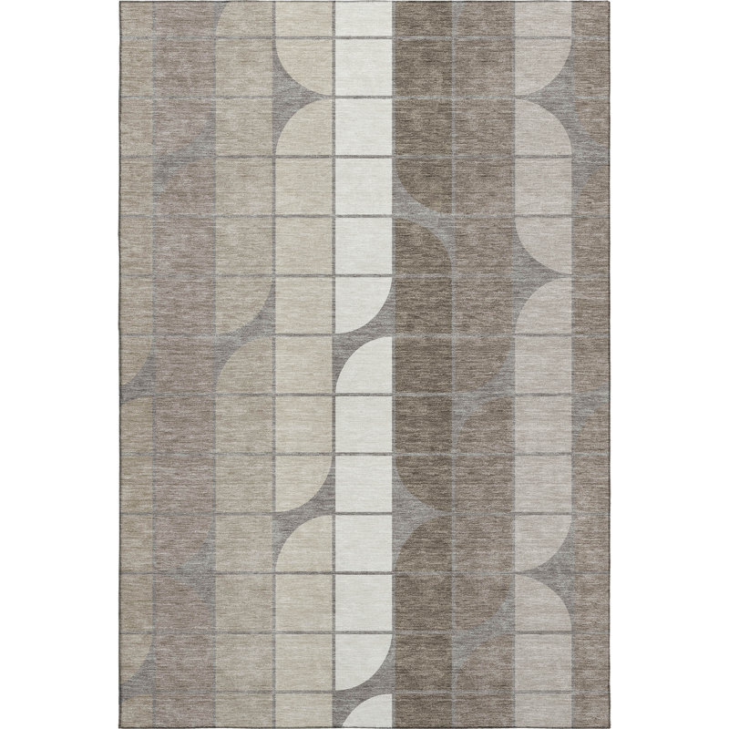 Tapis géométrique lavable à la machine de qualité supérieure Mayfield AMF2418, Taupe, 8' x 10'