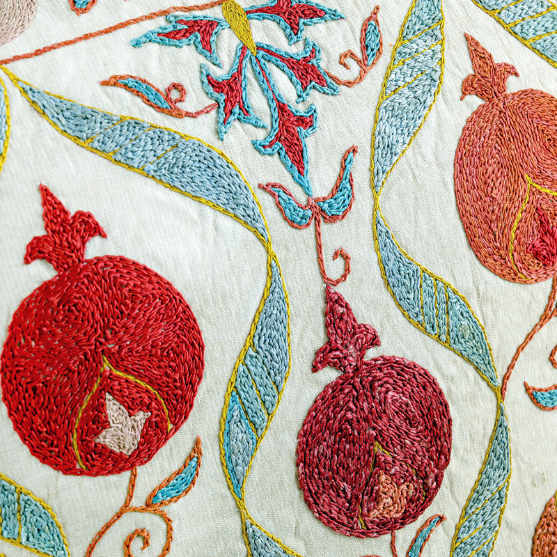 Housse de coussin d'invité standard Gold Silk Association en ivoire / rouge / bleu / bleu sarcelle