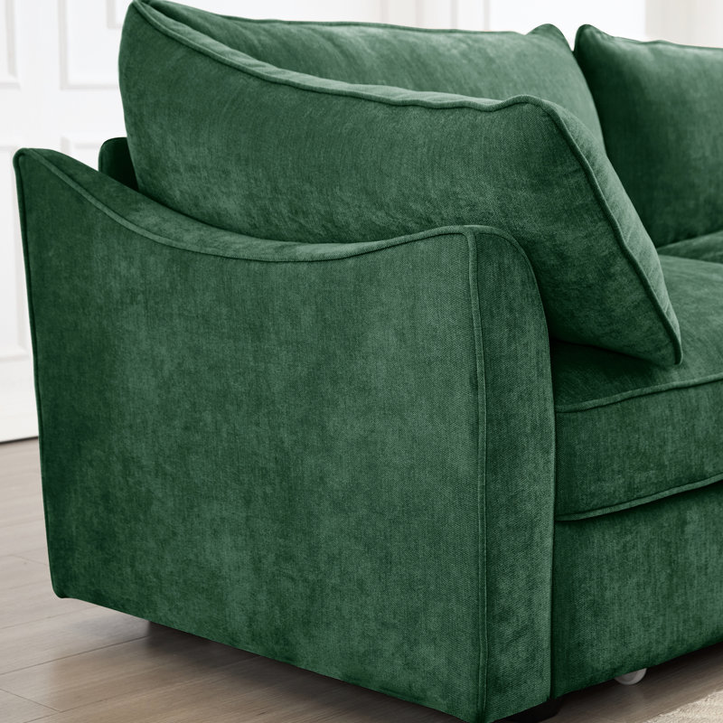 Chenille 2 - Seat With Pull Out Storage Drawer Under Each Seat, Footrest Space, Integrated Wrapped Around And Armrest Cushions, Crescent Shaped Structure, Piped Cushion Edges, Soft Chenille, Various