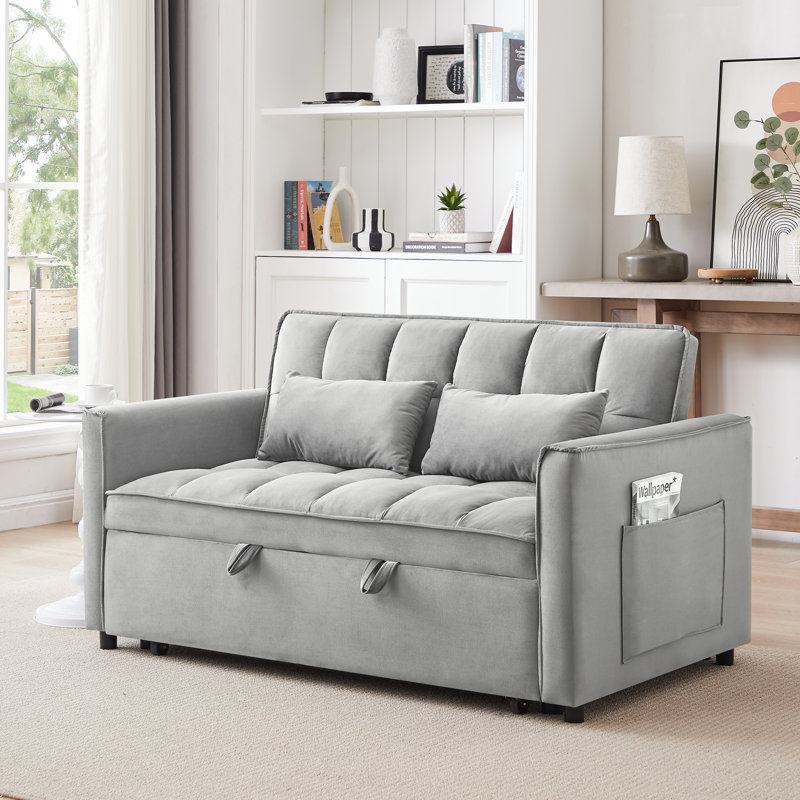3 in 1 Convertible Sleeper Sofa Bed, Modern Pull Out Couch Bed, Adjustable Backrest, Loveseat Futon Sofa with Pillows & Pockets for Living Room Apartment