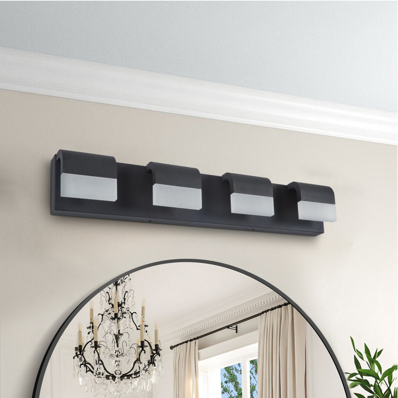 Luminaire de salle de bain 4 lumières en acrylique noir mat pour miroir, douche et décor de salle de bain