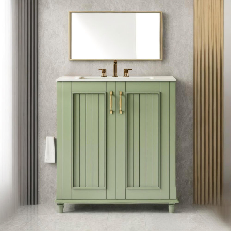 30" Bathroom Vanity with Ceramic Sink, Freestanding Bathroom Vanity Set with Hidden Drawer, Storage Cabinet for Bathroom