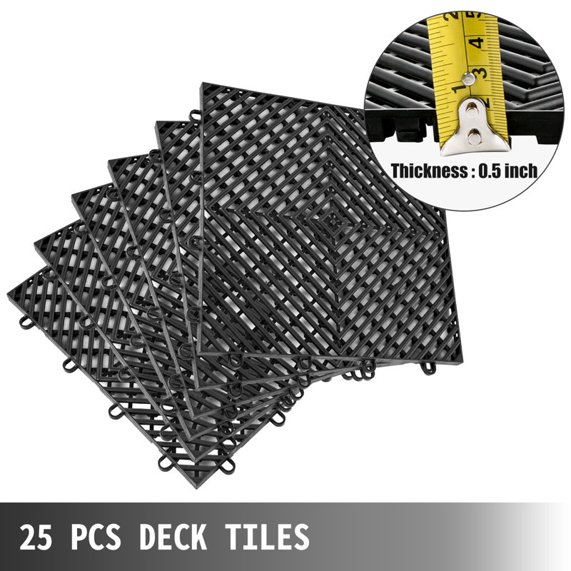 Carreaux de plancher de garage 12 "x 12" (drain), Noir