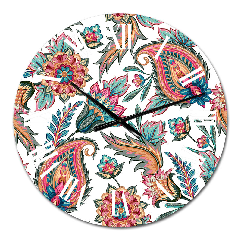 Horloge murale à motif cachemire orange et vert, Petit