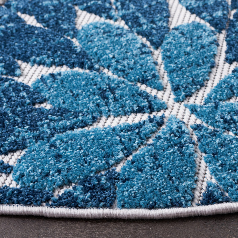 Kellems Indoor/Outdoor Grey/Royal Blue Rug, Round 201cm