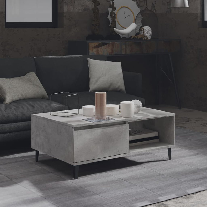 Staveley Four Leg Coffee Table with Storage, Concrete Grey/Black