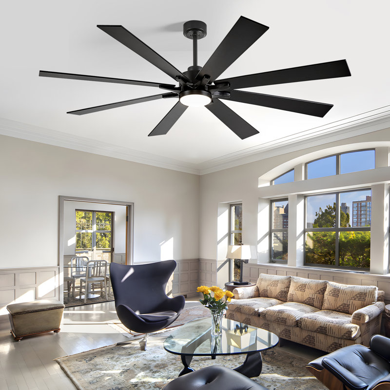 8-blade Ceiling Fan With Remote, Led Light, Reversible Motor – Dual-finish, 72", Black