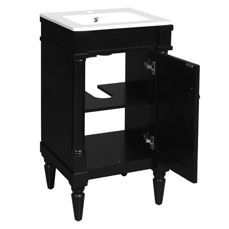 Meuble-lavabo de salle de bain moderne - noir, rétro, peu encombrant et bois massif, lavabo en céramique avec trou de trop-plein de style rétro noir, meubles, rangement spacieux, fonction de nettoyage facile