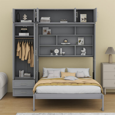 Lit escamotable avec armoire supérieure, tablettes et garde-robe Murphy