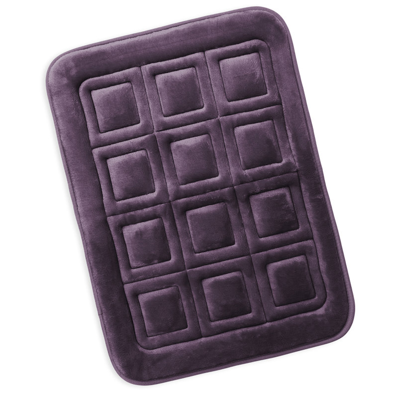Ultra Soft Absorbent Memory Foam Waffled Bath Rug, Purple Eggplant, 17" W x 24" L