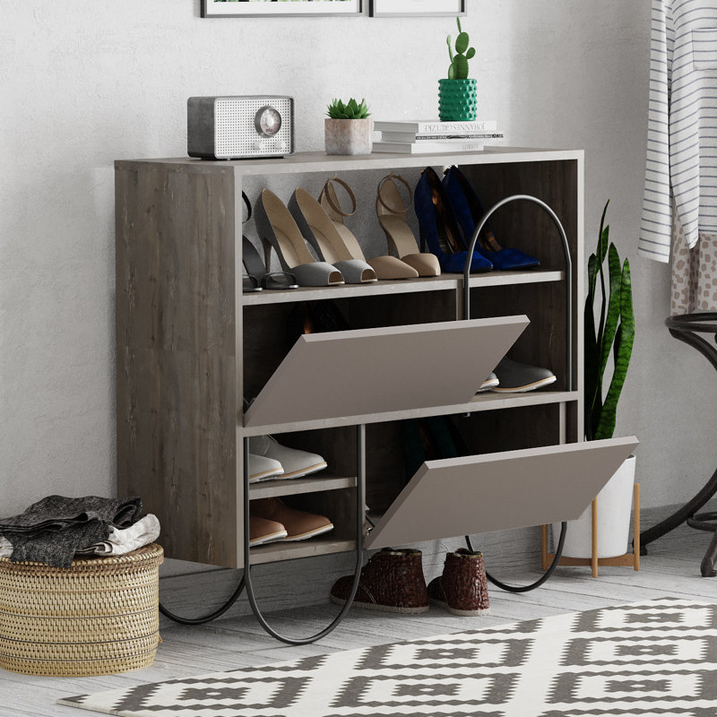 Norfolk 12 Pair Shoe Storage Cabinet, Dark Coffee/Light Mocha