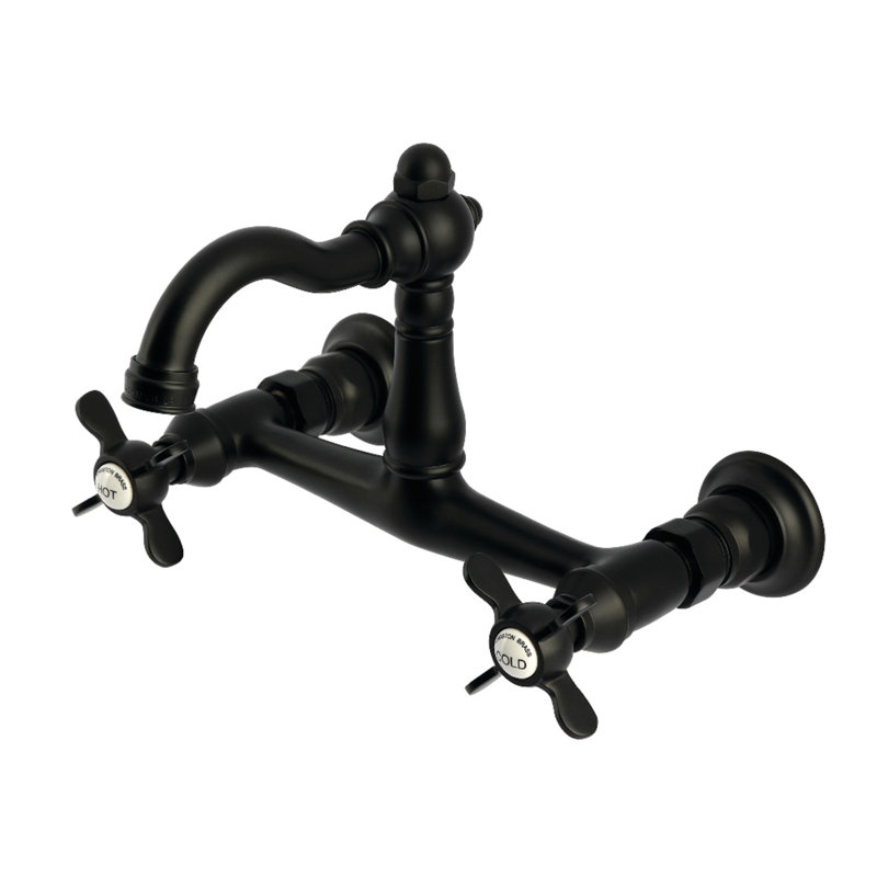 Kingston Brass Vintage Double-Handle 2-Hole Wall-Mount Bridge Kitchen Faucet, Matte Black