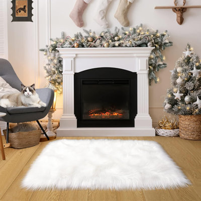 Furry Rug Faux Fur Sheepskin Area Rugs,Cream White High Pile Floor Carpets For Bedroom Shag Plush Carpet